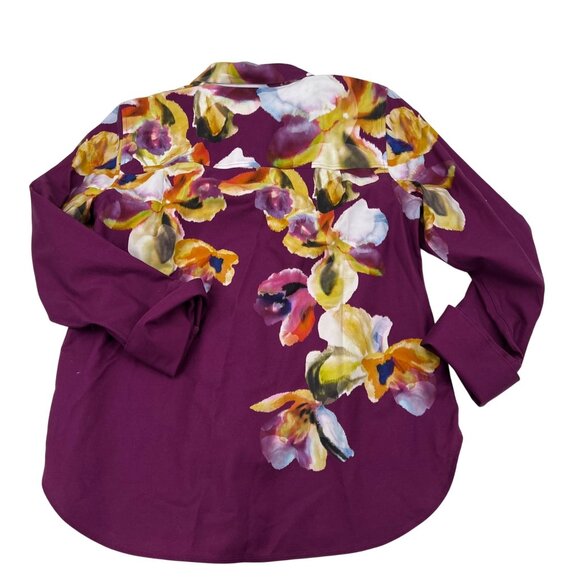 Chicos Womens Button-Up Floral Shirt Purple Multicolor Size 0 US 4 - Picture 7 of 7